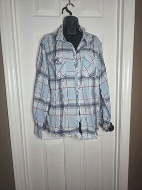 Northcrest Light Blue Plaid Button-Down Shirt